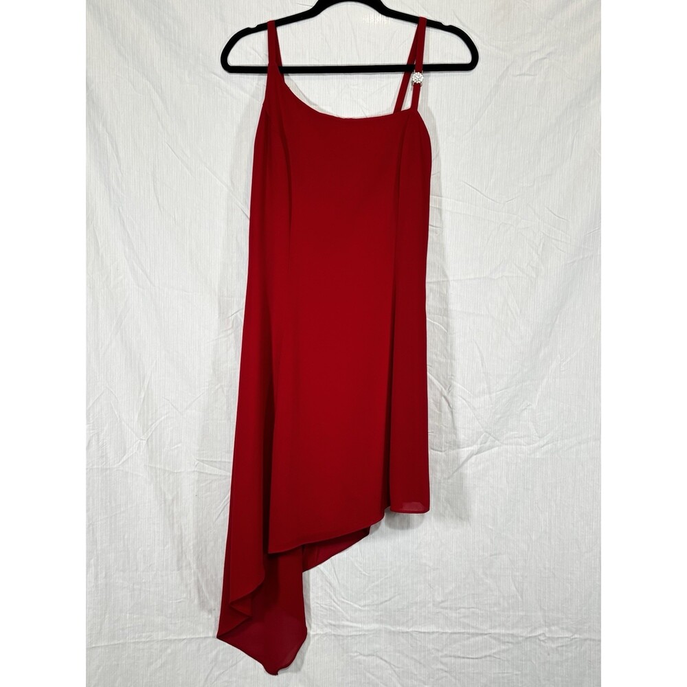 VTG 90s Scott McClintock Red Formal Evening Gown Asymmetrical Dress Size 10
